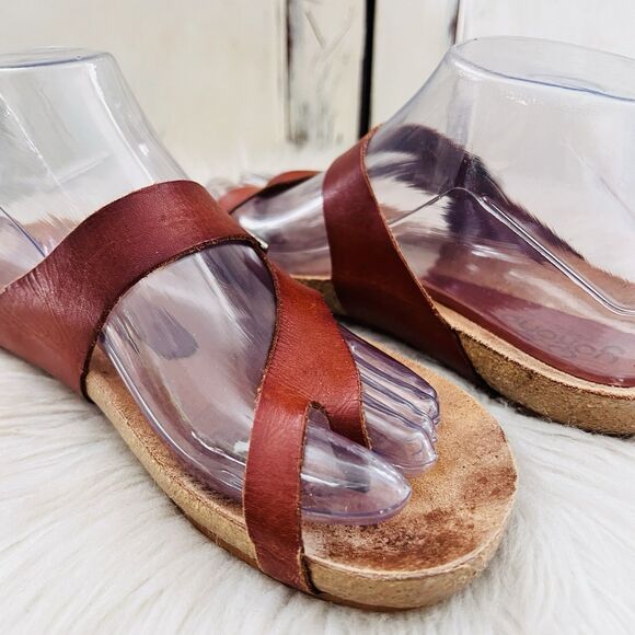 Yokono Ibiza Brown Leather Earthy Loop Toe Slip on Sandals Boho Size 6.5 - Picture 4 of 7